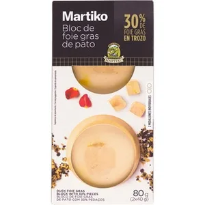 Bloc de Foie Gras de Pato Cocido con 30% de Trozos 2 Medallones X 40 G sin Gluten  Martiko 80 G