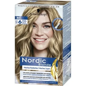 Blonde M1 Mechas Radiantes Aclarante con Aceite Activador y Tegnologia Anti-rotura Aclara hasta 6 Tonos para Cabellos de Rubio Medio a Castaño Oscuro Schwarzkopf Nordic