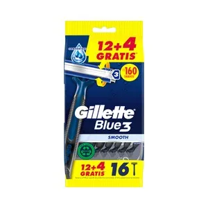 Gillette Blue 3 Smooth Maquinilla de Afeitar Desechable con Cabezal Pivotante de 3 Hojas 16 Uds. 12 UD