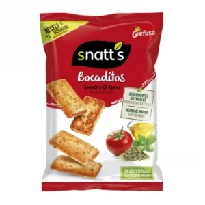 Bocaditos de Pan Tostado Sabor Tomate y Orégano Snatt's Grefusa 80 G.