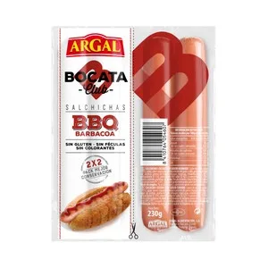 Argal Bocata Club Salchichas de Cerdo y Pavo Cocidas Sabor Barbacoa, Ideales para Bocadillos 230 G