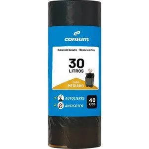 Bolsas Basura Autocierre Gris de 30 Litros 40 u