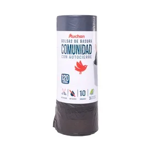 Producto Alcampo Bolsas de Basura con Autocierre Especial Cubo Comunidad Gris, Autocierre Capacidad 120 L. 10 Uds.