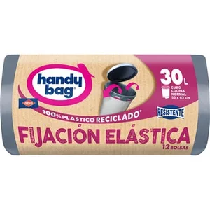 Bolsas de Basura Reciclada Fijación Elástica 55x63 30 Litros para Cubo Cocina Normal Handy BAG
