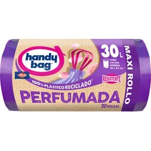 Bolsas de Basura Reciclada Resistente Perfumada 55x63 30 Litros para Cubo Cocina Normal Handy BAG
