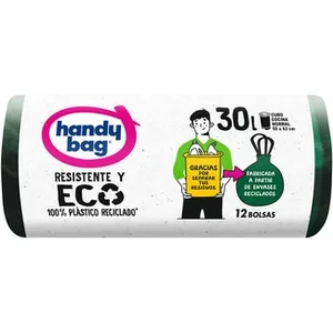 Bolsas de Basura Resistente y Eco 100% Plástico Reciclado 55x63 Cm 30 Litros para Cubo Normal Handy BAG