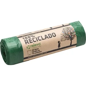 Bolsas de Basura Verdes 100% Reciclado para Cubo Normal 30 Litros Relevo