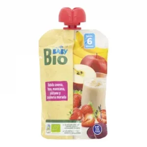 Bolsita de Bebida de Avena, Fresa, Manzana, Plátano y Zanahoria Morada Ecológica My Carrefour Baby Bio sin Azúcar Añadido 100 G.