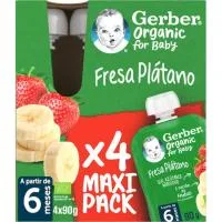 Bolsita de Fresa y Platano Gerber, Pack 4x90 G