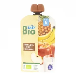 Bolsita de Manzana, Piña, Plátano y Bebida de Coco Ecológica My Carrefour Baby Bio sin Azúcar Añadido 100 G.