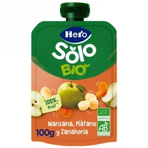 Bolsita de Manzana, Plátano y Zanahoria Ecológico Hero Solo sin Gluten 100 G.