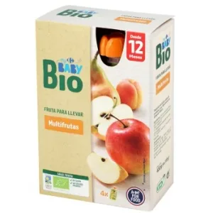 Bolsita de Multifrutas desde 12 Meses Ecológico My Carrefour Baby Bio sin Gluten y sin Azúcar Añadido Pack de 4 Unidades de 100 G.
