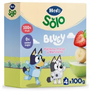 Bolsita de Plátano, Fresa y Manzana Hero Solo sin Gluten y sin Azúcar Añadido Pack 4 Unidades 100 G.