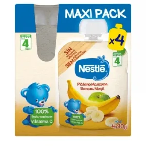 Bolsita de Plátano y Manzana desde 4 Meses Nestlé sin Gluten y sin Azúcar Añadido Pack de 4 Unidades de 90 G.