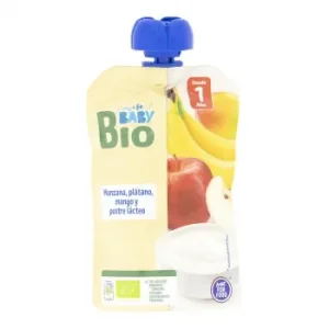 Bolsita de Yogur Griego, Manzana, Plátano y Mango Ecológico My Carrefour Baby Bio sin Azúcar Añadido 100 G.