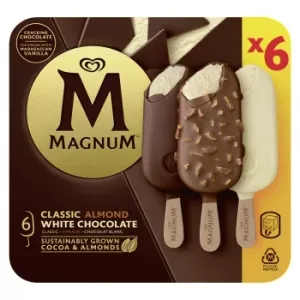 Bombón Helado Classico, Blanco y Almendras Magnun sin Gluten 6 Ud.