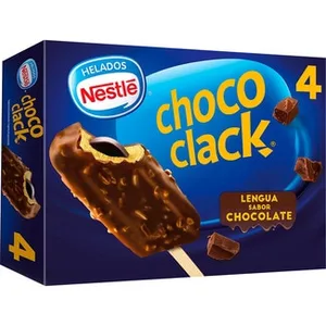 Bombón Helado de Vainilla con Chocolate Almendrado Relleno de Cacao sin Gluten 4 Unidades Nestle Chococlak