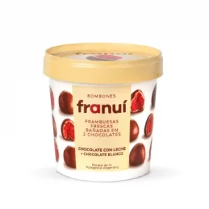 Bombones Helados de Frambuesa Bañada en Chocolate Blanco y con Leche Franui sin Gluten 150 G.