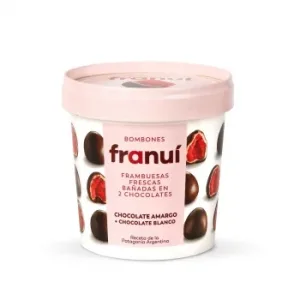 Bombones Helados de Frambuesa Bañada en Chocolate Blanco y Negro Franui sin Gluten 150 G.