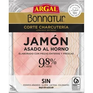 Bonnatur Corte Charcutería Jamón Asado al Horno en Lonchas Enteras sin Azúcares sin Gluten sin Lactosa Argal