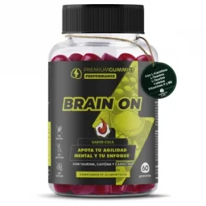 Brain On con Taurina, Cafeína y Carnitina Sabor Cola Premium Gummies sin Gluten y Son Lactosa 60 Ud.