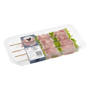 Brochetas de Pollo, Pimiento Verde y Tocino de Cerdo con Varilla 0.37 KG