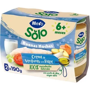 Buenas Noches Tarritos de Crema de Verduras con Rape sin Gluten desde 8 Meses Pack 2 Hero Solo
