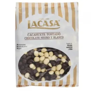 Cacahuete Cubierto de Chocolate Blanco y Negro Lacasa sin Gluten y sin Aceite de Palma 450 G.