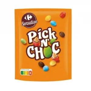 Cacahuetes Bañados en Chocolate y Azúcar de Colores Carrefour Sentation Doy Pack 250 G.