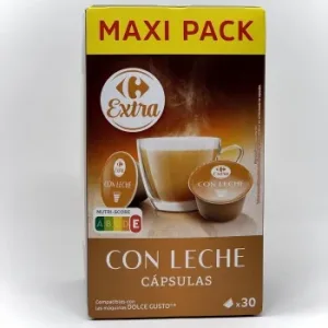 Café Cápsulas con Leche Carrefour Extra Compatible con Dolce Gusto 30 Unidades de 10 G.
