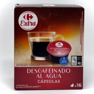 Café Cápsulas Descafeinado al Agua Carrefour Extra Compatible con Dolce Gusto 16 Unidades de 7 G.