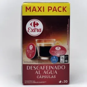 Café Cápsulas Descafeinado al Agua Carrefour Extra Compatible con Dolce Gusto 30 Unidades de 7 G.