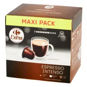 Café Cápsulas Intenso Carrefour Extra Compatible con Nespresso Pack de 50 Unidades de 5,2 G.
