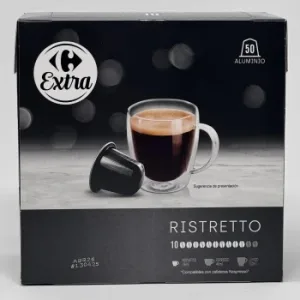 Café Cápsulas Ristretto Carrefour Extra Compatible con Nespresso Pack de 50 Unidades de 5,2 G.