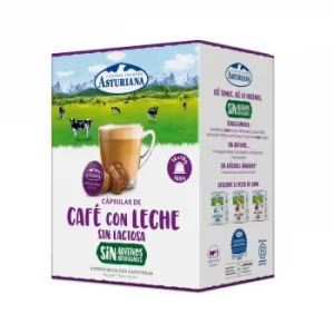 Café con Leche en Cápsulas Central Lechera Asturiana sin Lactosa Compatible con Dolce Gusto 16 Unidades de 10 G.