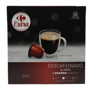 Café Descafeinado en Cápsulas Carrefour Extra Compatible con Nespresso Pack de 50 Unidades de 5,2 G.