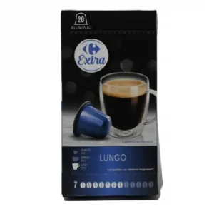 Café Lungo en Cápsulas Carrefour Extra Compatible con Nespresso Pack de 20 Unidades de 5,2 G.
