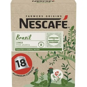 Café Lungo Pure Arabica Intensidad 8 Brazil Compatibles con Máquinas Nespresso Nescafe Farmers Origins