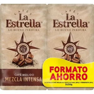 Café Molido Mezcla Intensa 50% Natural 50% Torrefacto Formato Ahorro 2x250g la Estrella