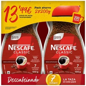 Café Soluble Descafeinado Pack 2 Nescafe Classic