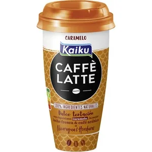 Caffé Latte Caramelo Bebida Láctea de Café Arábica con Leche Semidesnatada con Azúcar Caramelizado sin Gluten Vaso 230 Ml Kaiku