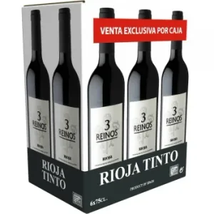 Caja de 6 Botellas de Vino Tinto Joven Tempranillo Tres Reinos D.o.ca. Rioja 75 Cl.