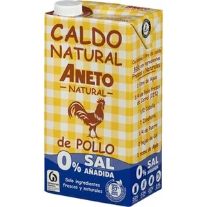 Caldo de Pollo 100% Natural 0% Sal Añadida sin Gluten y sin Saltosa Aneto