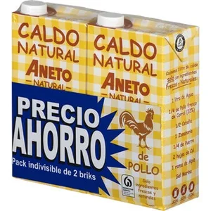 Caldo de Pollo 100% Natural sin Gluten y sin Lactosa Pack 2 Aneto