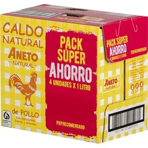 Caldo de Pollo 100% Natural sin Gluten y sin Lactosa Pack Ahorro 4 Unidades Aneto