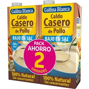 Caldo de Pollo Casero100% Natural bajo en Sal sin Gluten Pack 2  Gallina Blanca 1 L
