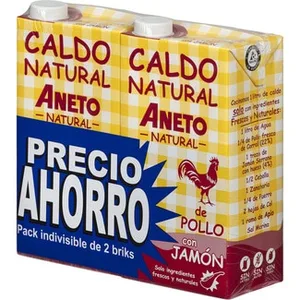 Caldo de Pollo con Jamón 100% Natural sin Gluten y sin Lactosa Pack 2  Aneto 1 L