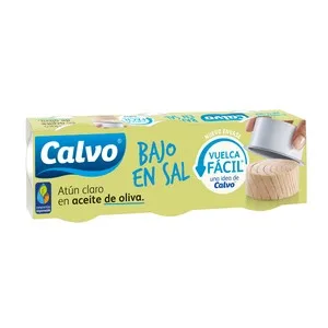Calvo Atún Claro Aceite de Oliva con Contenido Reducido en Sal Lata  Pack de 3 Uds.,52 G. 156 G