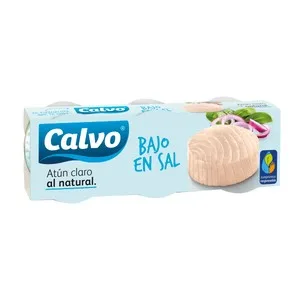 Calvo Atún Claro al Natural sin Aceite con Contenido Reducido en Sal. Pack de 3 Uds. 56 G. 168 G