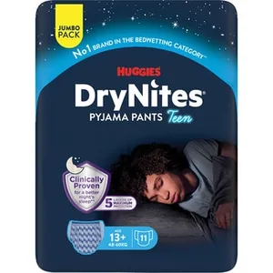 Calzoncillos de Noche Absorbentes para Niños +13 Años 48-60 Kg  Huggies DRY Nites 11 Unidades